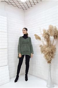 Kadın Ve Yaka Kapüşonlu Önü Tek Cepli Bluz