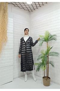 Kadın Ve Yaka Önü Düğmeli File Hırka