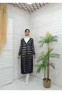 Kadın Ve Yaka Önü Düğmeli File Hırka