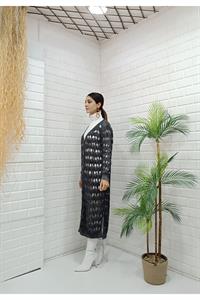 Kadın Ve Yaka Önü Düğmeli File Hırka