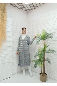 Kadın Ve Yaka Önü Düğmeli File Hırka