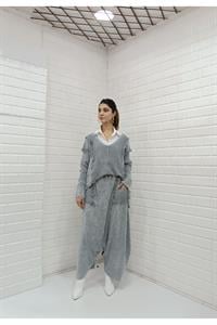 Kadın Ve Yaka Püskül Detaylı Şalvar Takım