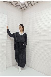 Kadın Ve Yaka Püskül Detaylı Şalvar Takım