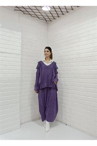 Kadın Ve Yaka Püskül Detaylı Şalvar Takım