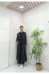 Kadın Yakaları Dantel Detaylı Beli Kuşaklı Hırka