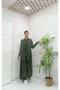 Kadın Yakaları Dantel Detaylı Beli Kuşaklı Hırka