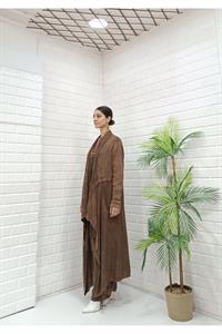 Kadın Yakaları Dantel Detaylı Beli Kuşaklı Hırka