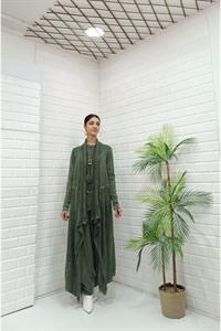 Kadın Yakaları Dantel Detaylı Beli Kuşaklı Hırka