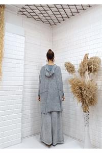 Kapşonlu Cep Detaylı Püsküllü Salaş Tunik