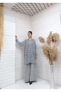 Kapşonlu Cep Detaylı Püsküllü Salaş Tunik