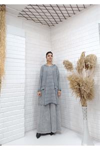 Kapşonlu Cep Detaylı Püsküllü Salaş Tunik