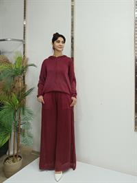 Kapşonlu file ikili takım bordo