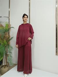 Kapşonlu file ikili takım bordo