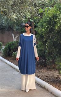 kapşonlu salaş penye tunik indigomavi