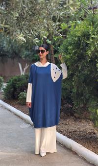 kapşonlu salaş penye tunik indigomavi