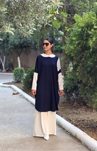 kapşonlu salaş penye tunik lacivert