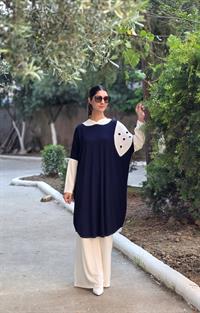 kapşonlu salaş penye tunik lacivert