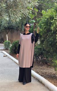 kapşonlu salaş penye tunik vizon