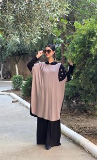 kapşonlu salaş penye tunik vizon