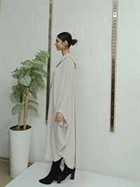 Kapüşonlu Panço Krem