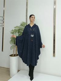 Kapüşonlu Panço Lacivert