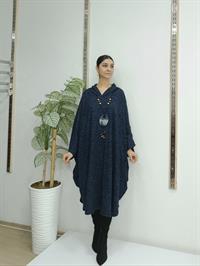 Kapüşonlu Panço Lacivert