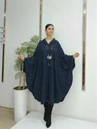 Kapüşonlu Panço Lacivert