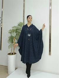 Kapüşonlu Panço Lacivert