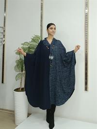 Kapüşonlu Panço Lacivert Mavi