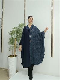 Kapüşonlu Panço Lacivert Mavi