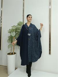 Kapüşonlu Panço Lacivert Mavi