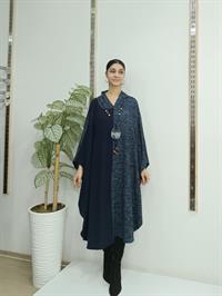 Kapüşonlu Panço Lacivert Mavi