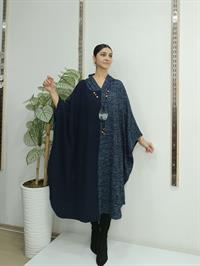 Kapüşonlu Panço Lacivert Mavi