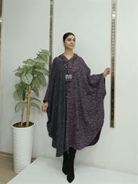 Kapüşonlu Panço Mürdüm Antrasit