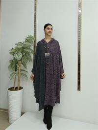 Kapüşonlu Panço Mürdüm Antrasit