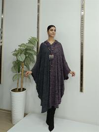 Kapüşonlu Panço Mürdüm Antrasit