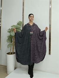 Kapüşonlu Panço Mürdüm Antrasit