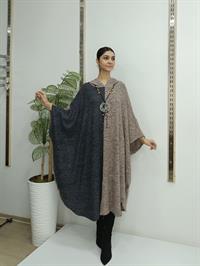 Kapüşonlu Panço Vizon Antrasit