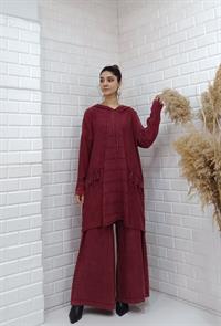 kapüşonlu salaş tunik bordo