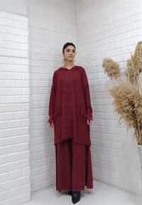 kapüşonlu salaş tunik bordo