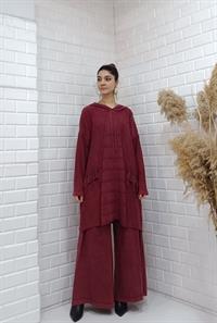 kapüşonlu salaş tunik bordo