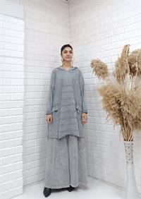 kapüşonlu salaş tunik gri