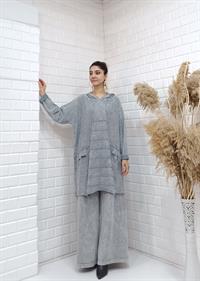 kapüşonlu salaş tunik gri