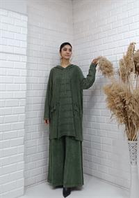 kapüşonlu salaş tunik hakiyeşil