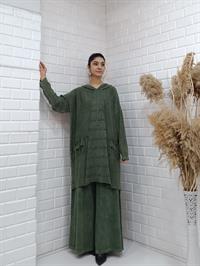 kapüşonlu salaş tunik hakiyeşil