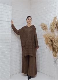 kapüşonlu salaş tunik kahverengi