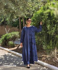 keten etnik fermuarlı ferace lacivert