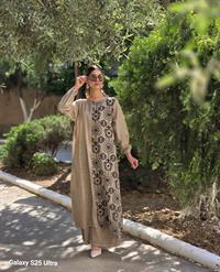 keten etnik fermuarlı ferace taş rengi