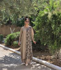 keten etnik fermuarlı ferace taş rengi