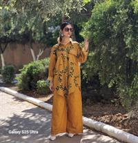 keten etnik gömlek hardal